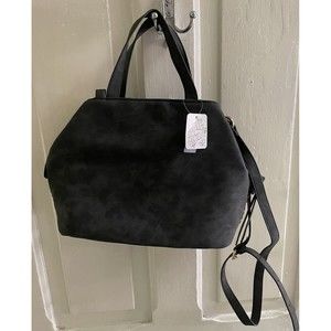 Free People Trilogy Hobo Bag Purse Crossbody Vegan Suede Leather Black NWT